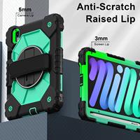 Étui robuste WESOROL pour iPad Mini 6/7 avec porte-stylet, support rotatif à 360°, sangle de main et bandoulière, noir et vert menthe