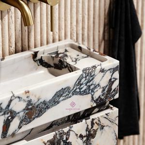 Hotel Project Calacatta Viola Marble Vanity Unit With Doors Custom Natural Stone Bathroom <strong>Cabinet</strong> - Product Image 5