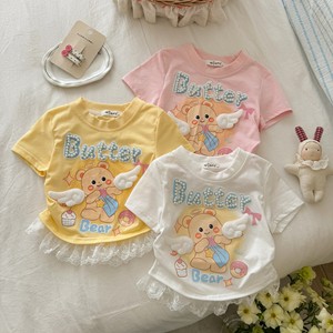 Snail Bobo Girls Summer Short Sleeve Top Butter Bear Print Lace Trim Breathable T-Shirt - Product Image 1