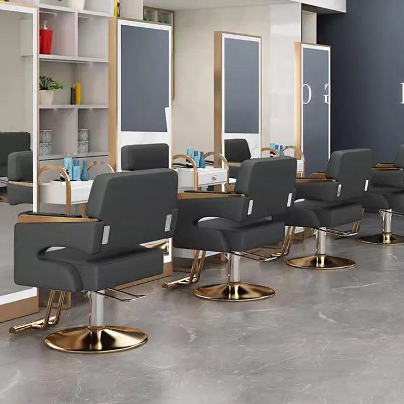 Chaise de barbier moderne et de haute qualité en cuir et métal pour salon de coiffure