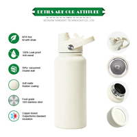 Bouteille d'eau isotherme avec revêtement en cuivre 1L, revêtement en caoutchouc, anti-fuite, double couvercle, maintien de la chaleur 24H pour les trajets quotidiens, sans BPA, logo personnalisé