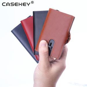 Casekey Extra Thin Anti Theft Rfid Blocking Aluminum <b>Metal</b> Card Holder Oil Wax Leather <b>Wallet</b> for Men Women With Coin Pocket - Product Image 5