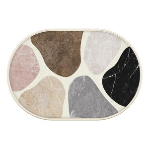 Alfombra de baño ovalada minimalista, imitación de lino, patrón geométrico, antideslizante, para inodoro, ducha, baño - Product Image 2