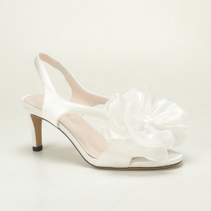 Sandales blanches en organza pour femmes avec grand nœud et bride de cheville, à bout rond ouvert et talon aiguille, chaussures de mariée - Product Image 3