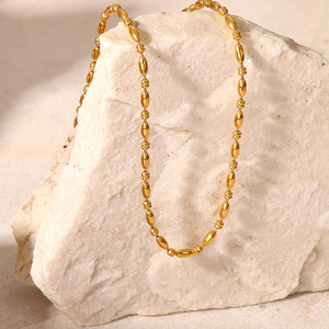 Gargantilla de cadena de cuentas redondas geométricas de nueva moda, collares de cadena redonda ovalada de acero inoxidable - Product Image 3