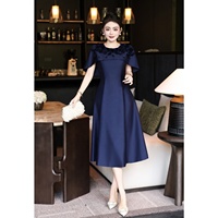 Robe mi-longue petite taille, coupe trapèze à la française, taille, couleur, tissu, étiquette de col, étiquette de matière personnalisables