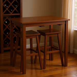 Ensemble table de bar avec 2 tabourets, bois espresso, mobilier de pub pour usage domestique, design rectangulaire moderne - Product Image 2