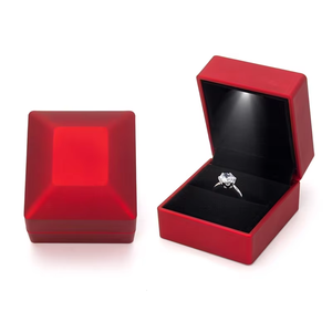 EQ Custom Logo Luxury Wood Wedding Ring Pendant Jewelry <b>LED</b> <b>Light</b> Square Shape Lacquered Finish Hasps Closure Pendant <b>Box</b> - Product Image 3