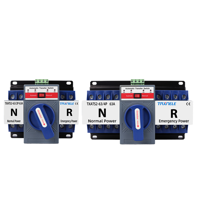 ATS 2P 4P 63A Dual Power Automatic Transfer Switch AC230V 380V MCB Auto Changeover Switch Circuit Breakers of PC & CB Type