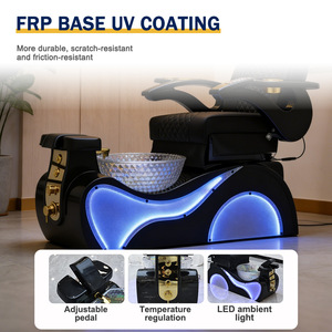 Mobilier et équipement de salon de manucure noir et or, fauteuils de pédicure électriques inclinables avec massage et spa pour les pieds, luxe, avec éclairage LED - Product Image 6