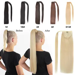 Natural Long Human Hair Ponytail Wrap Around Clip in Ponytail Hair Extensions for Women