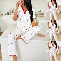 Pyjama Confortable Femme Manches Courtes et Pantalon Large Long – Collection Printemps-Automne – Vente Chaude – Vêtements de Détente – Vente en Gros Usine à Prix Bas