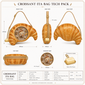 Sac à bandoulière personnalisé en forme <span class=keywords><strong>de</strong></span> croissant, style boulangerie française Kawaii, avec fenêtre transparente ronde et breloque <span class=keywords><strong>beurre</strong></span>, pour les amateurs <span class=keywords><strong>de</strong></span> pâtisserie - Product Image 3