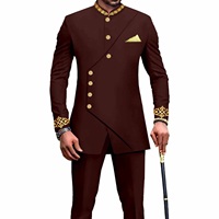 S-4XL katun batik motif Afrika setelan pria 2 potong kasual lengan panjang pernikahan pengantin pria celana blazer pakaian