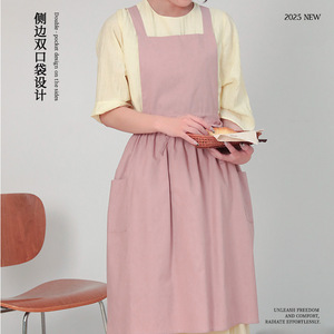 Solid Color Pleated Apron For Women Water Resistant All Cotton Suspender Waistband Daily Use Home Kitchen Coffee Shop - Product Image 3