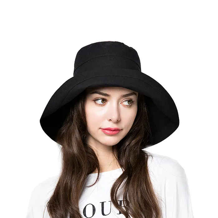 دلو قبعة الشمس المرأة المرنة القطن قبعة صياد قبعة واسعة بريم صيف شاطئ 100% القطن عادي SPF 50 + الأشعة فوق البنفسجية Packable 56 سنتيمتر ~ 64 سنتيمتر