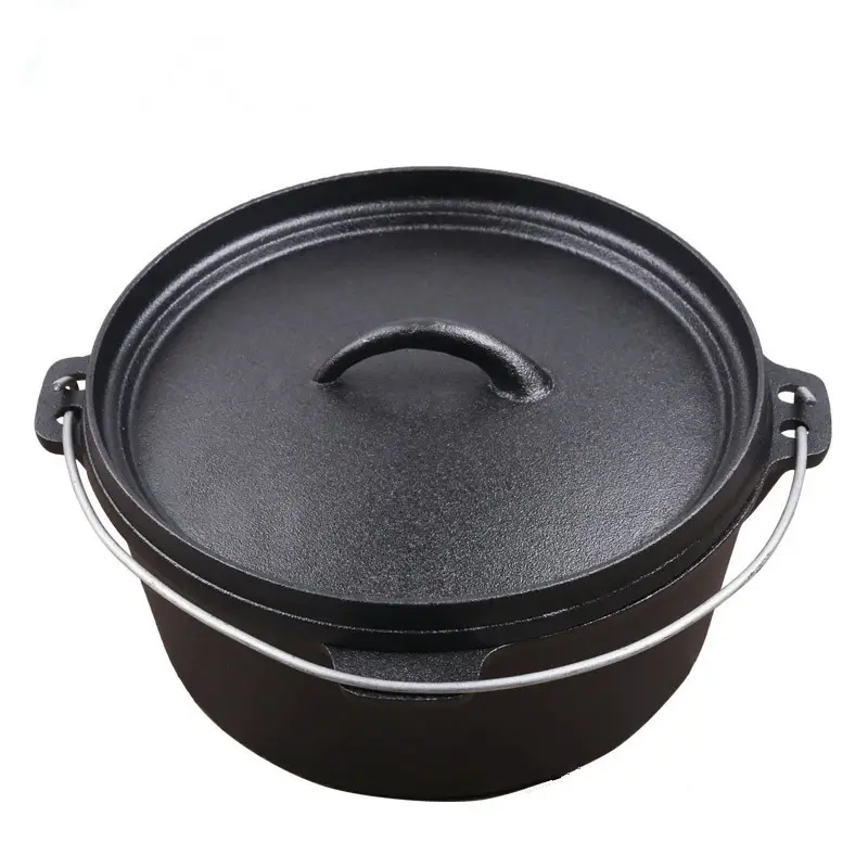 Camping Flange Lid Pre-seasoned Cast Iron Deep Dutch Oven 8.5 Quart W/metal Handle Customize Sustainable Vegetable Oil or Enamel
