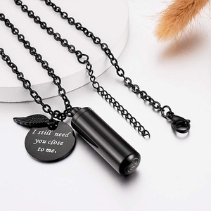 Liontin kenang-kenangan baja tahan karat hewan peliharaan manusia kalung guci silinder untuk Wanita Pria Perhiasan/gantungan kunci abu kremasi - Product Image 1