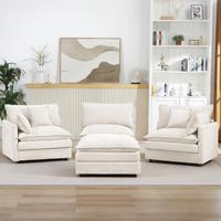 Canapé modulaire contemporain en forme de L, 4 places, revêtement en chenille, assise profonde en éponge, pieds en bois écologiques et durables
