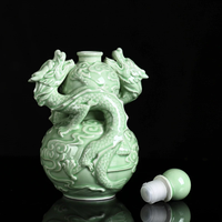 Vase de table en porcelaine Art Déco de Jingdezhen, forme de gourde, vert émaillé, double dragon, décoration d'intérieur, bouteille à vin