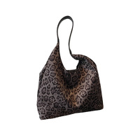 Sac fourre-tout en velours imprimé léopard - Grande capacité, léger, sac bandoulière en polyester pour l'hiver et l'usage quotidien