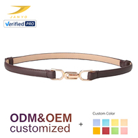 Ceinture en cuir étroite ajustable pour femme, design bicolore chic avec boucle en métal doré entrelacé