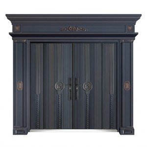 Porta d'Ingresso Antieffrazione a Battente con Scanalature Nere e Medaglioni in Bronzo a Forma di Drago per Hotel e Appartamenti - Product Image 1