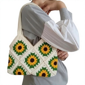 Sacs de shopping en crochet à rayures florales neutres multicolores - Style bohème en polyester, capacité jusqu'à 1L - Product Image 3
