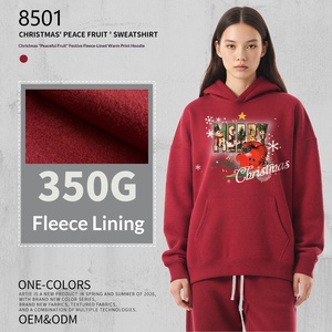 Felpa con Cappuccio Calda e Festiva con Stampa di Frutta, Foderata in Cotone Felpato da 350g, Spessa e Confortevole, Collezione Autunno/Inverno 2026, Rossa Natalizia - Product Image 2