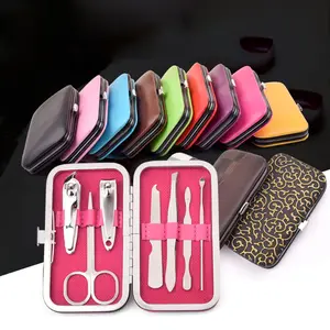 Atacado 7pcs Meninas Manicure Pedicure Set Aço Inoxidável Nail Clippers Beleza Pessoal Nail Care Tool Kits com Travel Case