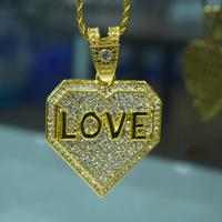 PD3100 Style Hip Hop Grand Amour Pendentif Collier Corde Glacée Chaîne Coeur Forme Bling Strass Argent Alliage Bijoux Usine 2025