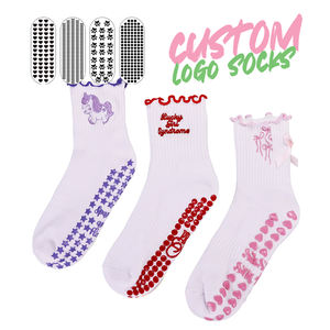 تصميم الخاص بك شعار مخصص التطريز كشكش جورب اليوغا داخلي اللياقة البدنية تجريب بيلاتيس الجوارب المضادة للانزلاق قبضة اليوغا جورب للنساء - Product Image 1