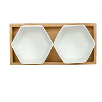 Prix usine nordique 6 pièces petits fruits Snack Dessert bols mat en céramique puce Dip bol ensemble avec plateau en bois