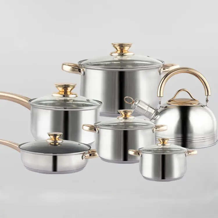 12 Stück Hochwertiges Luxus-Küchen zubehör Ware Edelstahl Utensilien Antihaft-Kochtopf Kochgeschirr-Sets