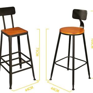 Comptoir de bar moderne en bois à pieds hauts, en fer forgé, pour salon de thé, banc de nettoyage contre le mur, table longue et chaise - Product Image 4