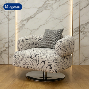 Fauteuil pivotant moderne en tissu imprimé abstrait, fauteuil de salon rembourré avec base en métal pour salon - Product Image 3