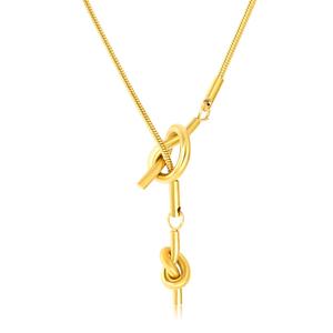 Collar de Cadena de Serpiente con Colgante de Borla de Longitud Ajustable con Detalle de Nudo en Acero Inoxidable Chapado en Oro de 18K para Mujer - Product Image 1