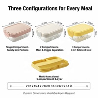 Boîte à lunch en verre à deux niveaux avec plateau supérieur amovible, couvercle à fermeture hermétique, compatible micro-ondes, empilable, pour la préparation des repas