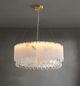 Lustre en or de luxe, double lampe suspendue avec pendentif en marbre d'alabastro naturel, luminaire <span class=keywords><strong>pour</strong></span> salon, décoration intérieure, lustre en marbre - Product Image 4