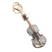 Gantungan Kunci Biola Berhias Berlian Imitasi Vintage, Gantungan Kunci Instrumen Musik Kristal Berkilau, Pesona Tas Elegan dari Paduan Logam, Hadiah untuk Musisi