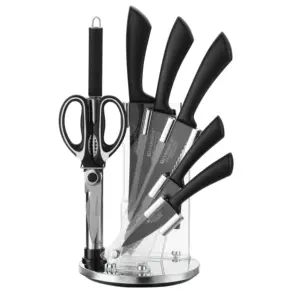 定制现代模型黑色氧化菜刀套装8件配剪刀和储物架