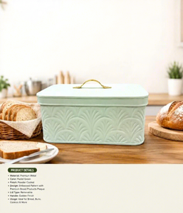 Caja de Pan Metálica Vintage con Asa Dorada, Contenedor Rectangular Verde Menta para Almacenamiento de Alimentos para Cocina - Product Image 4