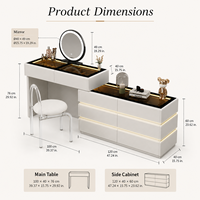 Ensemble de coiffeuse moderne blanc crème avec miroir LED et éclairage réglable trois couleurs, meuble de rangement pour chambre et salle de bain