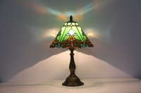 Lampe de chevet LED élégante bleu-vert à motif floral méditerranéen rétro, bord festonné de qualité supérieure pour table en verre teinté et résine