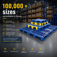 Paleta de Plástico Modular de 3 Niveles, 96x48, HDPE Reciclado, Resistente, Entrada de 4 Vías, No Estándar, para Uso Industrial en EE. UU.