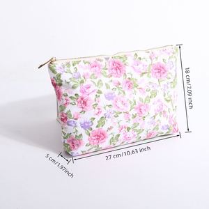 Women's Custom Multi-Color Printing Eco-Friendly Portable Cosmetic Bags Gingham Inner Cotton Floral for <b>Storage</b> Pouches - Product Image 6