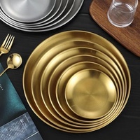 Assiette à dîner occidentale de luxe Barbecues en argent Assiette ronde Cuisson rôtissoire Acier inoxydable 304 doré Plateau de viande rôti coréen