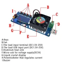 Testeur de capacité de batterie ZK-FX25 FX35 25W 35W DC 1.5-25V Module de charge électronique USB avec écran LCD DIY