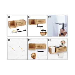 Porte-papier toilette rustique, montage mural vintage avec étagère - Product Image 3