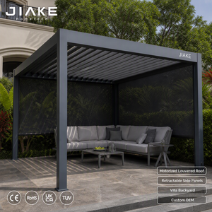 Pergola en aluminium Jiake avec toit à lames motorisées et panneaux latéraux, gazebo extérieur pour jardin de villa - Product Image 1